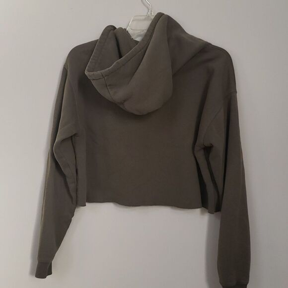 Wild Fable Hoodie Womens M Olive Green Cropped Sweatshirt Boxy Minimalist - Picture 3 of 5